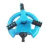 Blue large disc sprinkler, automatic rotating, trigeminal design for garden and lawn watering.