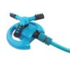 Blue large disc sprinkler, automatic rotating, trigeminal design for garden and lawn watering. - Image 2